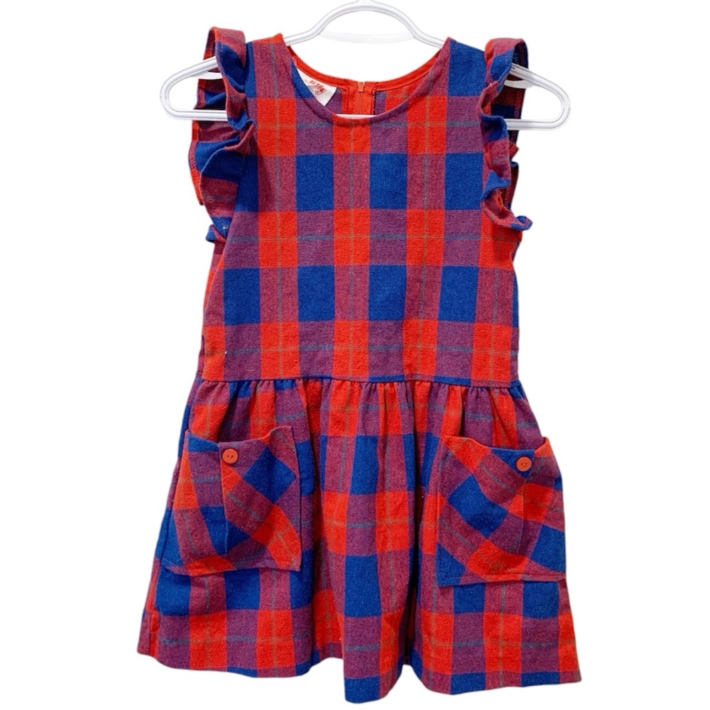 Jilly Vintage Girls Dress with Pockets and Ruffle Shoulder 6X